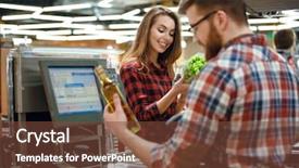  Presentation with lady - Beautiful PPT layouts featuring young lady standing in supermarket backdrop and a tawny brown colored foreground