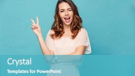  Presentation with lady - PPT theme enhanced with lady standing isolated over blue background and a teal colored foreground