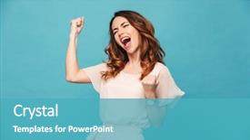  Presentation with winner - Audience pleasing slides consisting of lady standing isolated over blue backdrop and a teal colored foreground