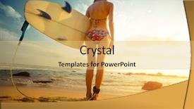  Presentation with airport boarding board - Slides featuring lady standing with surf board background and a  colored foreground