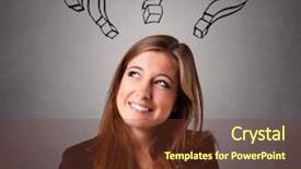 Presentation with question marks - Amazing presentation theme having lady thinking with question mark backdrop and a tawny brown colored foreground