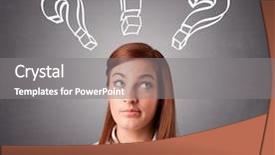  Presentation with question marks - PPT layouts having lady thinking with question mark background and a gray colored foreground