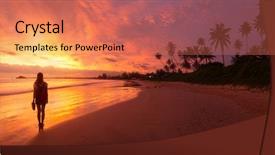  Presentation with sunset beach - Presentation theme with lady walking on the wet background and a coral colored foreground
