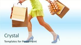  Presentation with lady - Beautiful slide deck featuring lady with colorful paper bags backdrop and a sky blue colored foreground