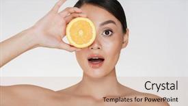  Presentation with natural skin products women - Colorful presentation enhanced with lady with soft fresh skin backdrop and a soft green colored foreground