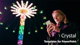  Presentation with amusement park - Colorful PPT theme enhanced with lady-write-message-from-phone backdrop and a black colored foreground