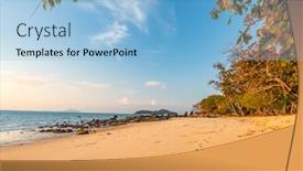  Presentation with beach - Slide set consisting of laem-ka-beach-in-rawai background and a light blue colored foreground