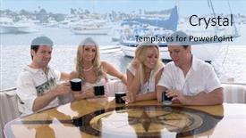  Presentation with cup coffee - Slide set with laft - two young couples share background and a light blue colored foreground