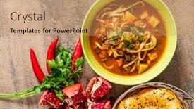  Presentation with meat - PPT theme featuring laghman-soup-with-meat background and a coral colored foreground