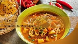  Presentation with meat - Presentation enhanced with laghman-soup-with-meat background and a gold colored foreground