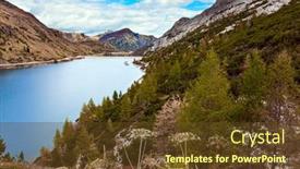  Presentation with water dam - Presentation theme enhanced with lago-di-fedaya-italy-dolomites background and a tawny brown colored foreground