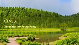  Presentation with green lake - Audience pleasing slide deck consisting of lagoa-do-canario-view backdrop and a tawny brown colored foreground