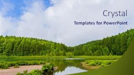  Presentation with green lake - Presentation design consisting of lagoa-do-canario-view background and a sky blue colored foreground