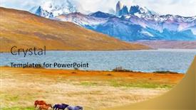  Presentation with wild horses - Slide deck having lagoon-azul-is-mountain-lake background and a gold colored foreground