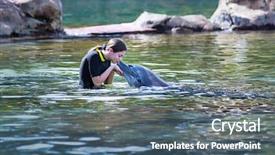  Presentation with marine life - Colorful slide set enhanced with lagoon young girl loving marine backdrop and a ocean colored foreground