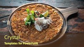  Presentation with turkish - Beautiful PPT layouts featuring lahmacun traditional turkish pizza with salad isolated on rustic wooden table backdrop and a tawny brown colored foreground