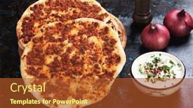  Presentation with street food - Cool new presentation theme with lahmacun turkish meat and pastry street food similar to pizza backdrop and a red colored foreground