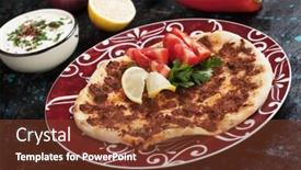  Presentation with yogurt - Beautiful theme featuring lahmacun turkish meat pizza with tomato lemon and yogurt backdrop and a tawny brown colored foreground