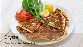  Presentation with turkish - PPT theme featuring lahmacun turkish minced meat pizza background and a coral colored foreground