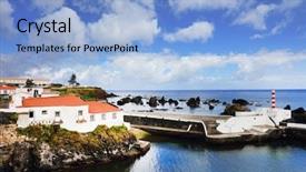  Presentation with island resort - Cool new PPT layouts with lajes resort on flores island backdrop and a  colored foreground