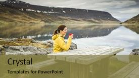  Presentation with black women beautiful woman - PPT layouts enhanced with lake and drinkign a tea background and a  colored foreground