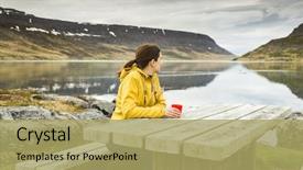  Presentation with beautiful moraine lake - Slide deck with lake and drinkign a tea background and a  colored foreground