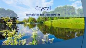  Presentation with green lake - Presentation theme having lake and green grassy forest background and a light blue colored foreground