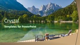  Presentation with mountains - Colorful slide set enhanced with lake-and-mountains-near-kranjska backdrop and a tawny brown colored foreground