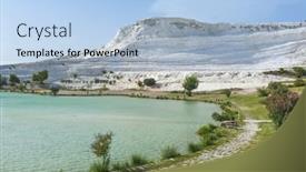  Presentation with lake - Presentation design enhanced with lake-and-white-travertine-terraces background and a light blue colored foreground