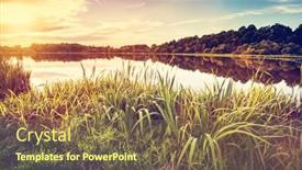  Presentation with scenery - Presentation theme having lake-at-sunset-countryside-rural background and a tawny brown colored foreground