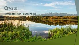  Presentation with scenery - Audience pleasing theme consisting of lake-at-sunset-countryside-rural backdrop and a light blue colored foreground