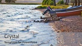  Presentation with banking bank vault door - Presentation theme with lake bank with boats finland background and a light blue colored foreground