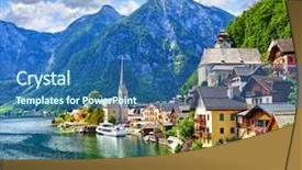  Presentation with sky blue - PPT theme with lake banks with chapel background and a ocean colored foreground