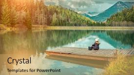  Presentation with autumn blue - Slides consisting of lake beautiful view with blue background and a yellow colored foreground