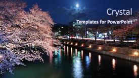  Presentation with sakura - Cool new slide deck with lake biwa canal with sakura at night backdrop and a navy blue colored foreground