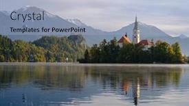  Presentation with church - Presentation design with lake-bled-in-slovenia-church background and a light blue colored foreground