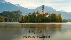  Presentation with church - Presentation theme featuring lake-bled-in-slovenia-church background and a coral colored foreground