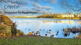  Presentation with paris france - Slide set enhanced with lake-creteil-is-an-artificial background and a light blue colored foreground