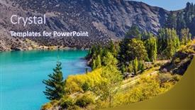  Presentation with green hills - Presentation design having lake dunstan near the town of cromwell azure quiet deep water of the lake among the hills and green grassy lawns south island new zealand the concept of ecological and photo tourism background and a ocean colored foreground