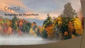  Presentation with fog - Colorful presentation design enhanced with lake-fog-sunrise-with-autumn backdrop and a coral colored foreground