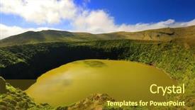 Presentation with azores islands - Amazing PPT layouts having lake fonda on flores island backdrop and a tawny brown colored foreground