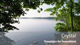  Presentation with green lake - Theme with jamestown - lake framed by shoreline background and a gray colored foreground