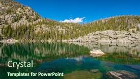  Presentation with snow mountain - Presentation featuring lake-haiyaha-with-rocks background and a forest green colored foreground