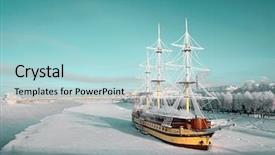  Presentation with sailboat - PPT theme featuring lake ice - sailboat on pier background and a light blue colored foreground
