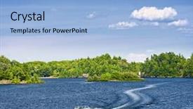  Presentation with canada - PPT theme consisting of woman piloting motorboat on lake background and a light blue colored foreground