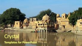  Presentation with india - Slide set consisting of lake in jaisalmer india background and a tawny brown colored foreground