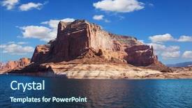  Presentation with powell river - PPT theme with lake is surrounded by picturesque banks of red sandstone scenic huge artificial lake powell on the colorado river usa walk on the boat at sunset background and a ocean colored foreground