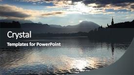  Presentation with sunrise on mountain - Amazing slide deck having lake island church and castle backdrop and a dark gray colored foreground