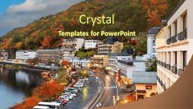  Presentation with resorts - Presentation design with lake-kawaguchi-yamanashi-japan background and a tawny brown colored foreground