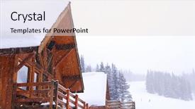  Presentation with mountain luxury resort - Slides featuring lake louise - wooden mountain lodge at downhill background and a light gray colored foreground